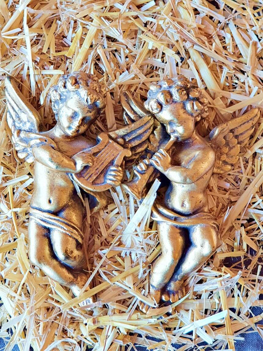 Set of 2, Baroque style musician angels