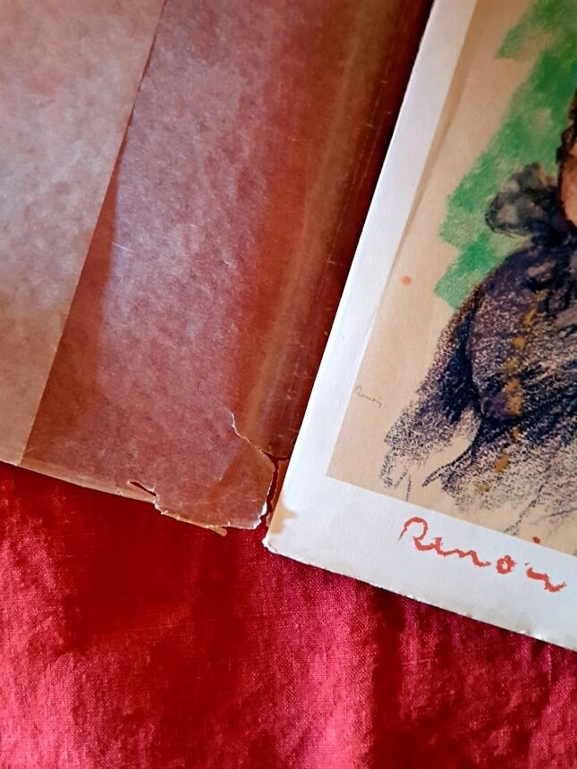 picture of damaged paper cover from renoir vintage art book