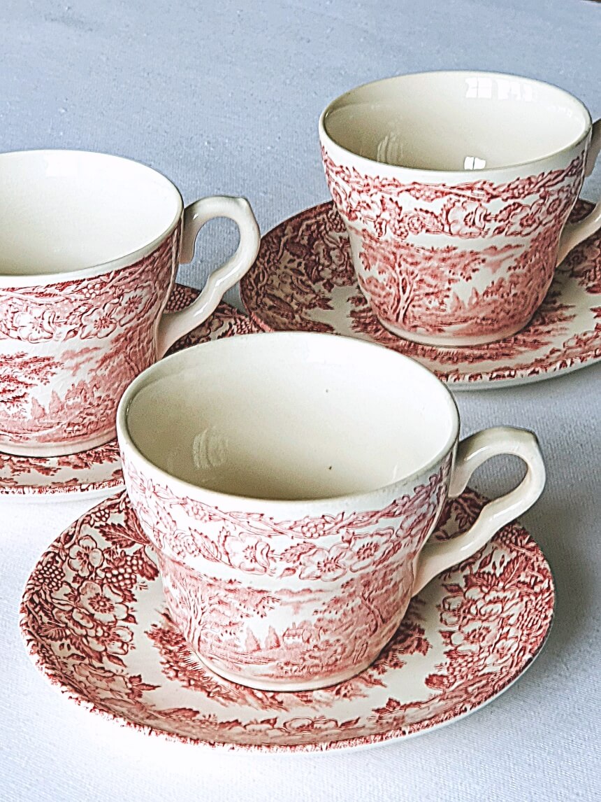 Set of 3, vintage England coffee cup, ironstone