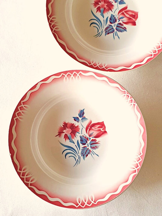 picture of a digoin sarreguemines vintage deep plate 'marjolaine' series with carnation and rose print
