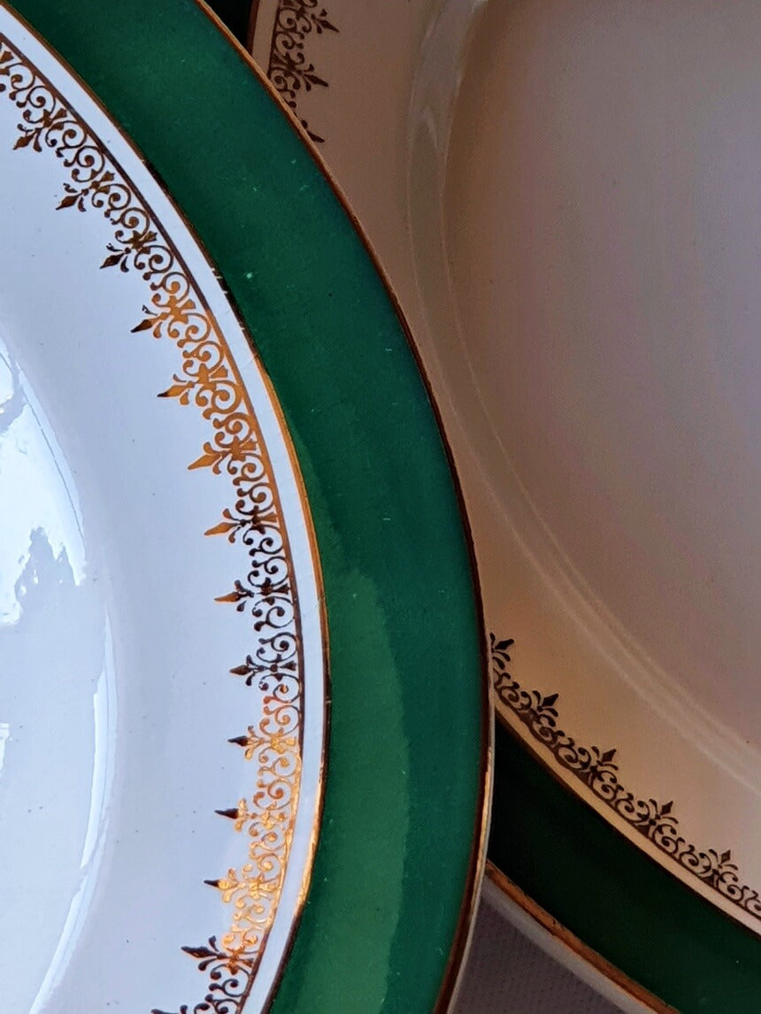 picture of details of edge side with green and silver motif from a 'martine' series vintage deep plate from digoin-Sarreguemines