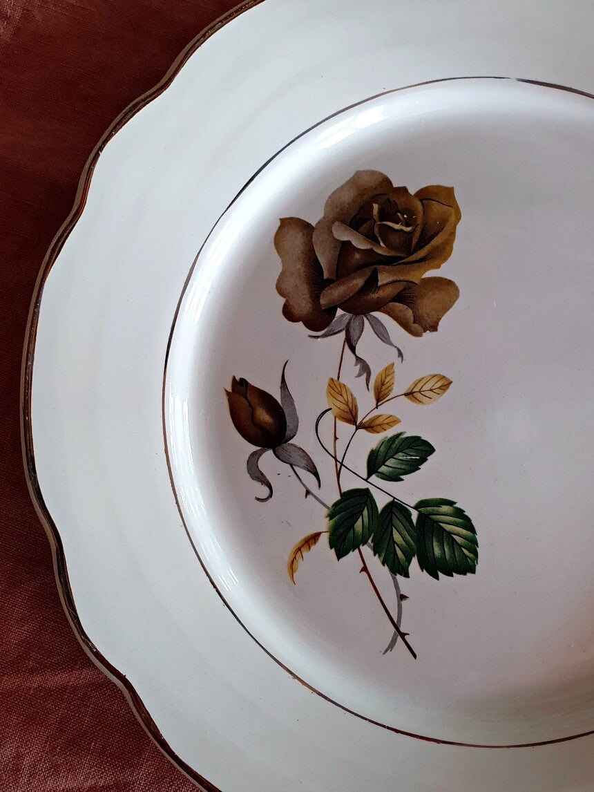 picture of sarreguemines digoin french vintage dinner plate with brown rose print