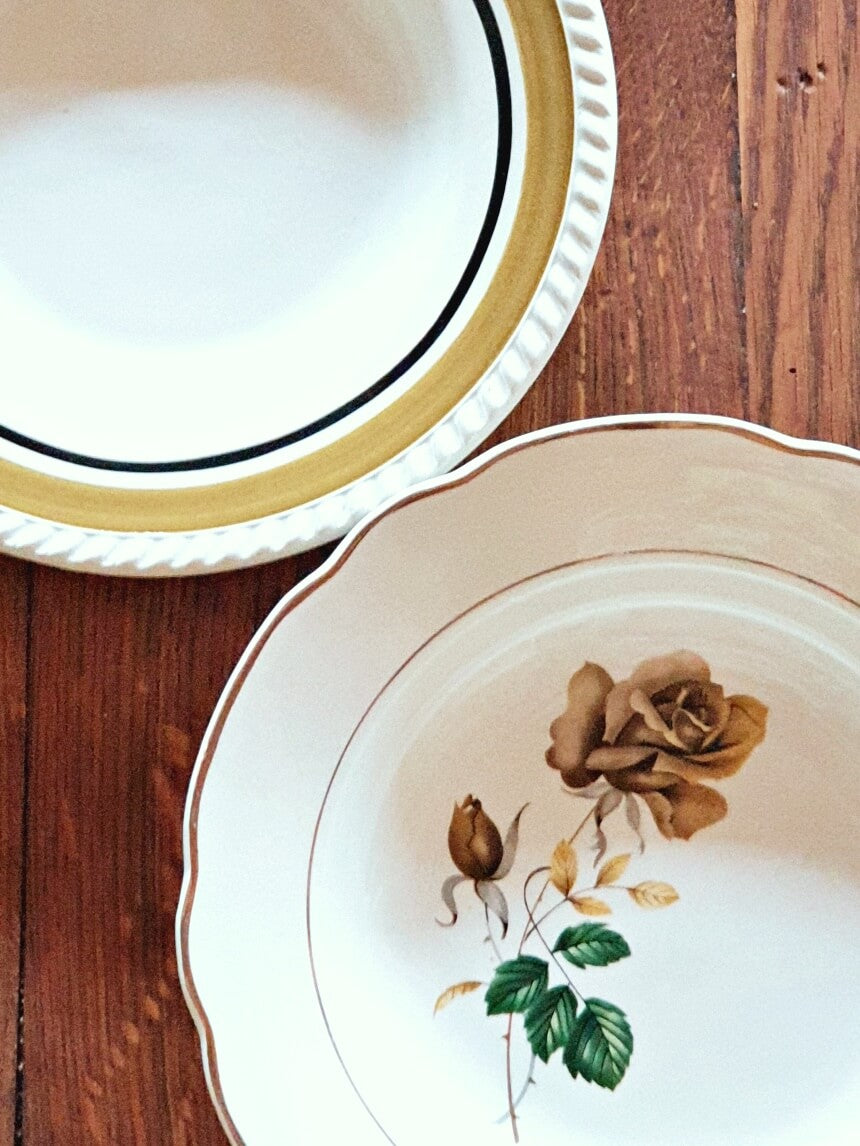 picture of two vintage olive and brown colors' deep plate
