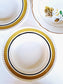 picture of a vintage plate with olive color edge decor