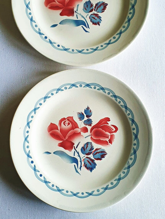 picture of a french vintage roses print dessert plate from Digoin Sarreguemines 'Cannes' Series