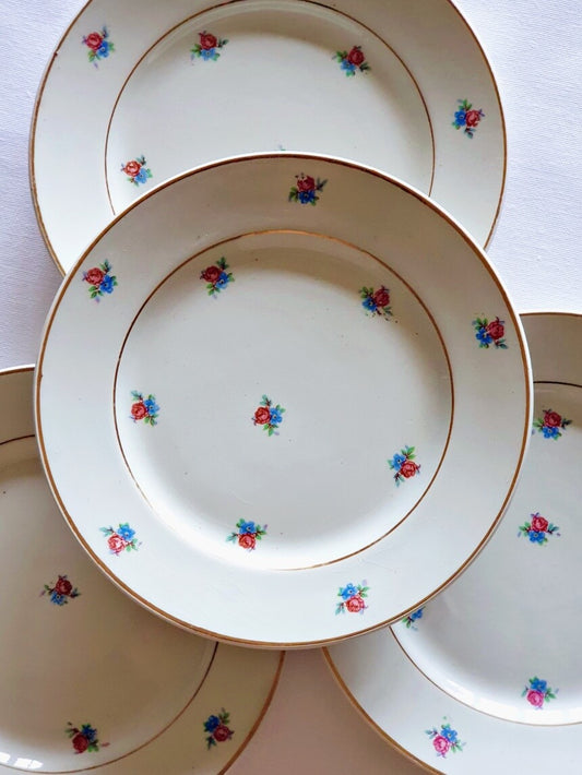 picture of french vintage plates with small flowers bouquets from lunéville