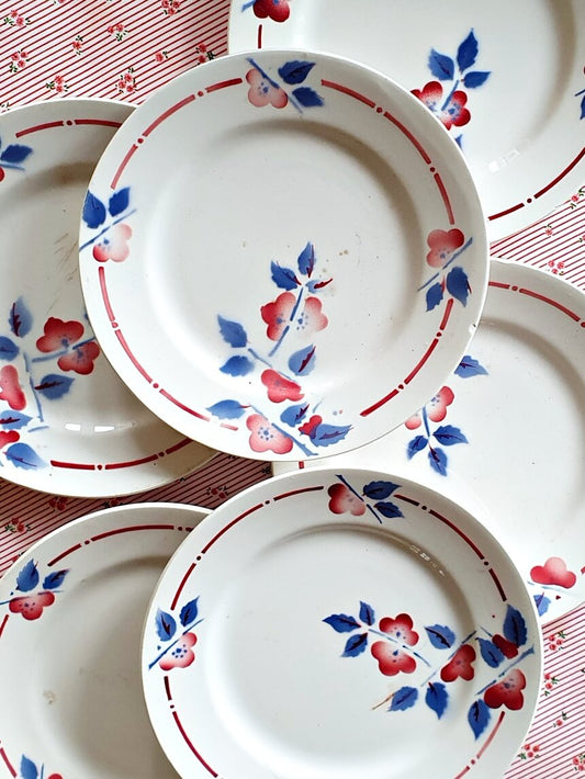 picture of saint amand french vintage dessert plate with blue and red flowers print