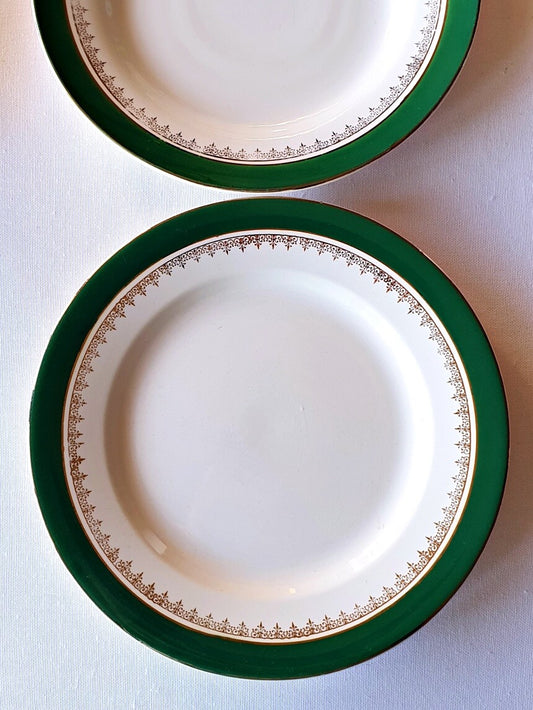 picture of a french vintage dark green color with silver rim dinner plate from digoin sarreguemines 'martine' series