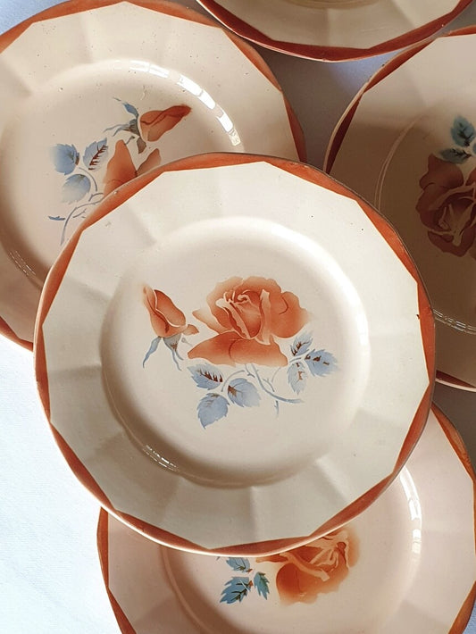 picture of french vintage digoin dinner plate with  brick red color's roses 