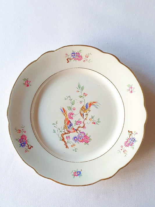 picture of french vintage dinner plate with birds and flowers motif from luneville