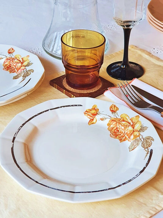 Set of 2, Saint-Amand Tea rose, vintage dinner plate, earthenware