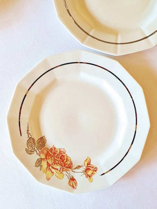 Set of 2, Saint-Amand Tea rose, vintage dinner plate, earthenware