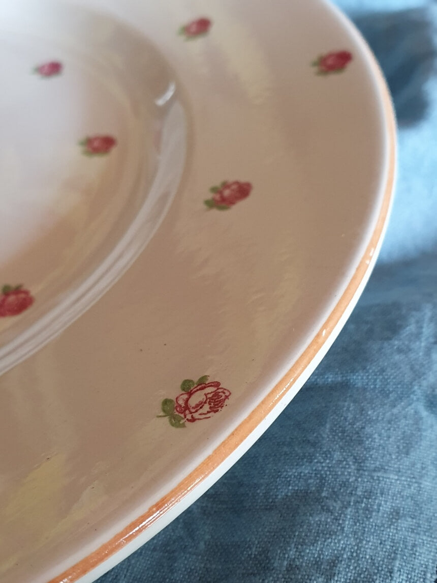 picture of edge detail of vintage french digoin sarreguemines roses print main plate