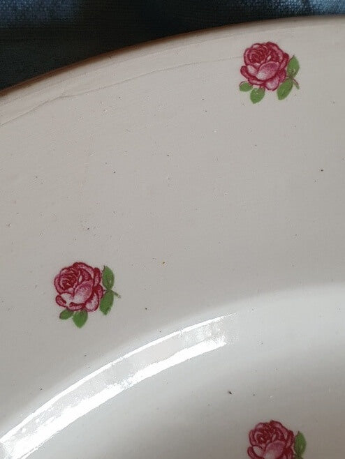 picture of roses print on french vintage main plate from digoin sarreguemines