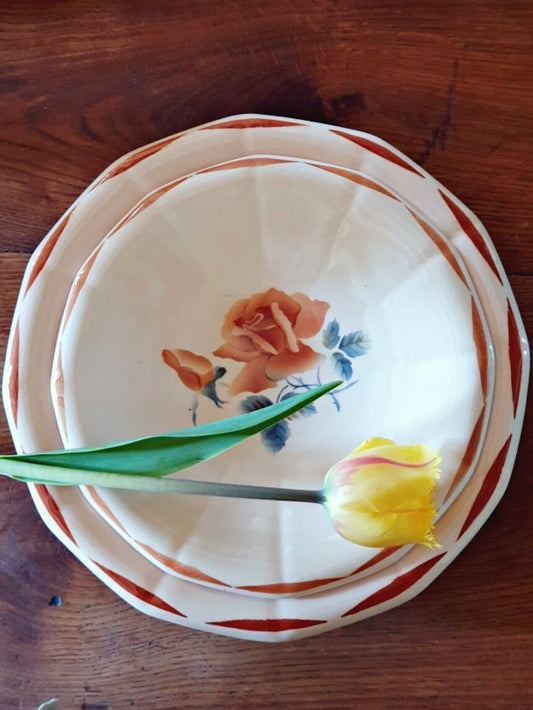 picture of two tulip plates from digoin sarreguemines french traditional pottery