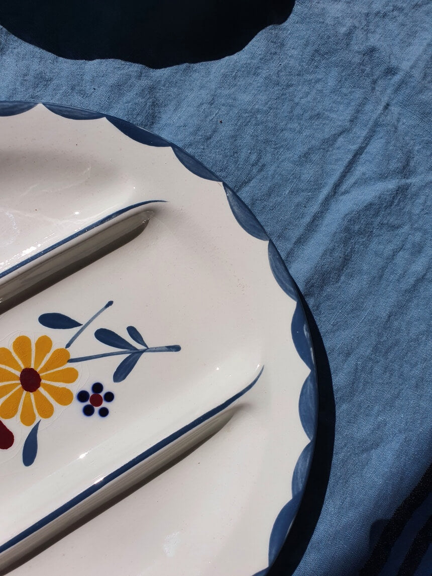 picture of french vintage dinner plate with hand painted flowers print 