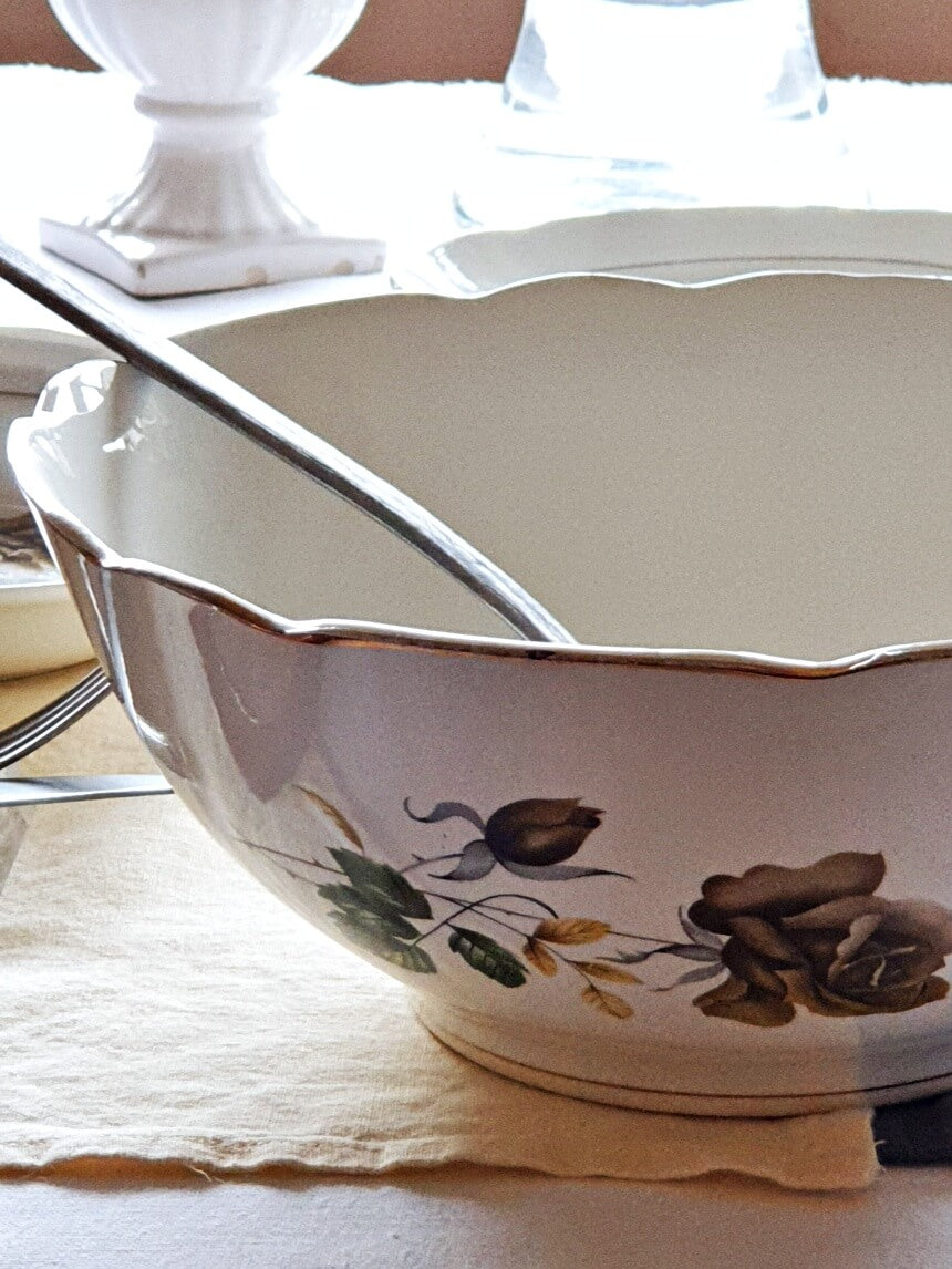 picture of digoin sarreguemines vintage salad bowl, 'verlaine' series with brown and golden roses from Digoin-Sarreguemines